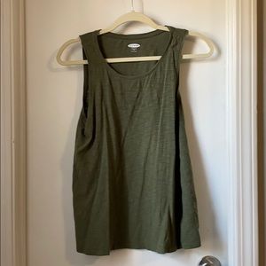 Olive green crew neck linen feel tank top